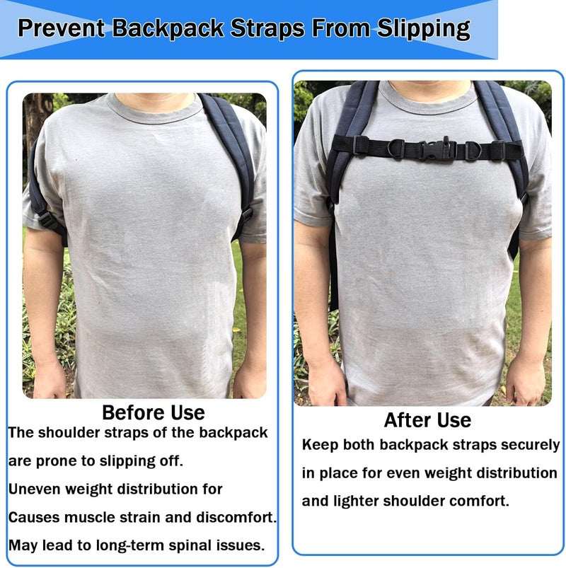 Keromtein 2 PCS Backpack Chest Strap Add on, Adjustable Sternum Straps for Backpacks and Schoolbag, Heavy Duty Backpack Waist Strap Chest Belt with Whistle Quick Release Buckle and Slide Lock for Hiking Jogging - Image 3